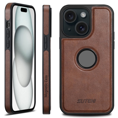 For iPhone 15 Suteni G1 Magsafe Leather Back Phone Case(Brown) by Suteni