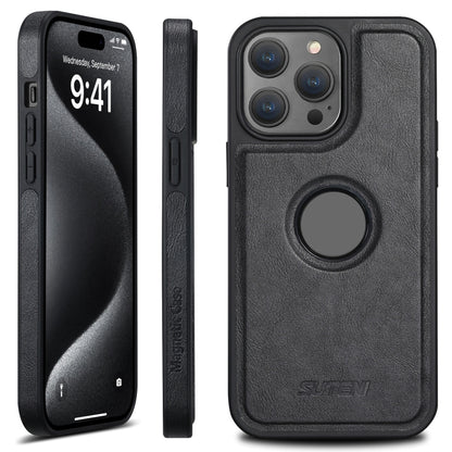 For iPhone 15 Pro Suteni G1 Magsafe Leather Back Phone Case(Black) - iPhone 15 Pro Cases by Suteni | Online Shopping UK | buy2fix