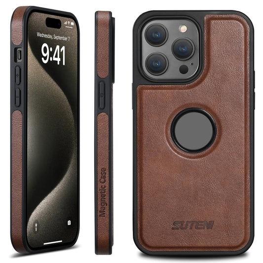 For iPhone 15 Pro Suteni G1 Magsafe Leather Back Phone Case(Brown) - iPhone 15 Pro Cases by Suteni | Online Shopping UK | buy2fix
