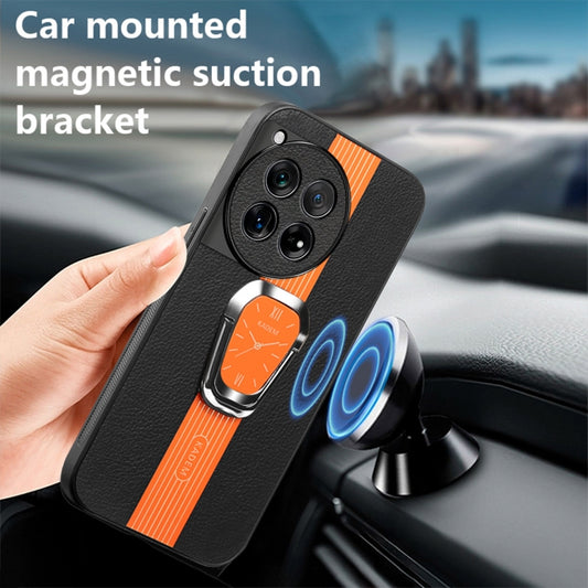 For OnePlus 12 Magnetic Litchi Leather Back Phone Case with Holder(Orange) by buy2fix