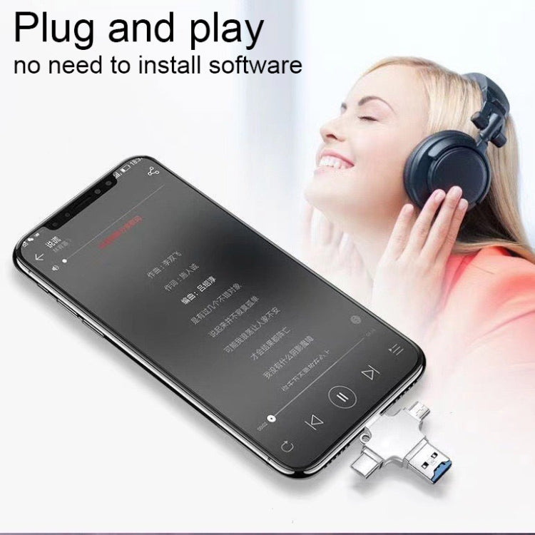 4 in 1 USB-C / Type-C  USB 2.0 + Micro USB + 8 Pin Adapter TF Card Reader, Memory Card:32GB(Sliver) - U Disk & Card Reader by buy2fix | Online Shopping UK | buy2fix