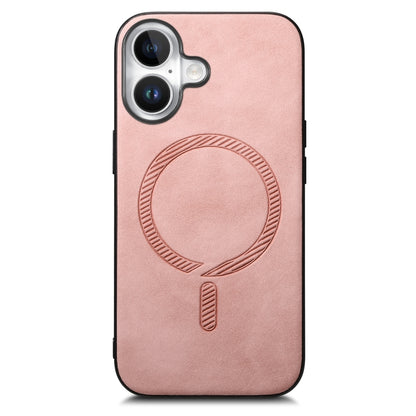 For iPhone 16 Solid Color Retro Magsafe PU Back Cover Phone Case(Pink) - iPhone 16 Cases by buy2fix | Online Shopping UK | buy2fix