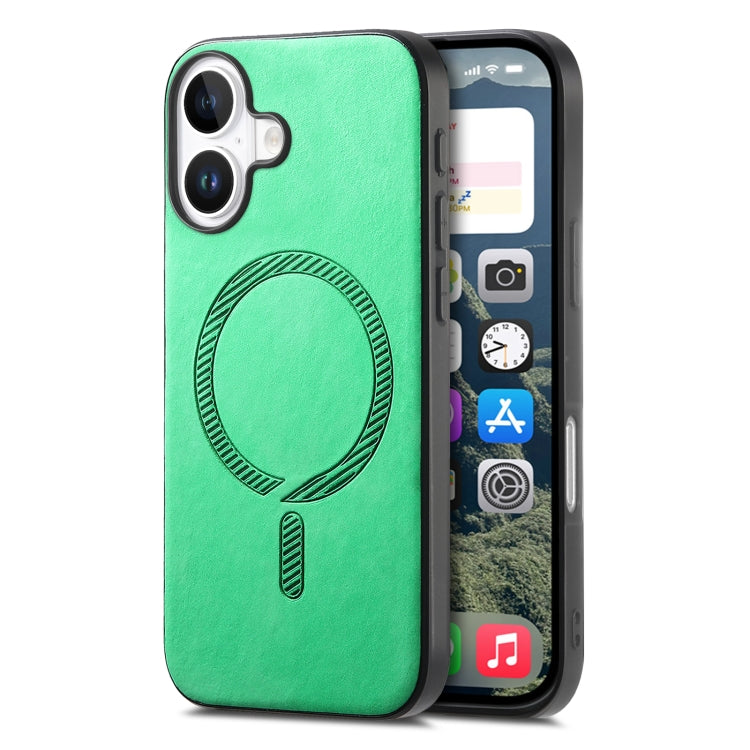 For iPhone 16 Solid Color Retro Magsafe PU Back Cover Phone Case(Green) - iPhone 16 Cases by buy2fix | Online Shopping UK | buy2fix