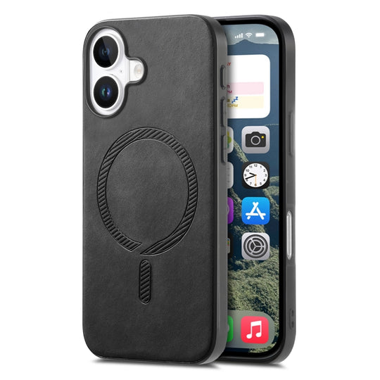 For iPhone 16 Solid Color Retro Magsafe PU Back Cover Phone Case(Black)