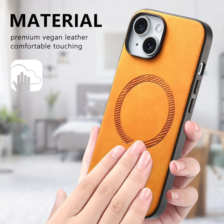 For iPhone 16 Solid Color Retro Magsafe PU Back Cover Phone Case(Yellow) - iPhone 16 Cases by buy2fix | Online Shopping UK | buy2fix