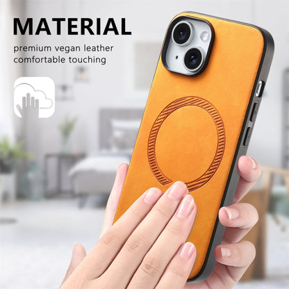 For iPhone 16 Solid Color Retro Magsafe PU Back Cover Phone Case(Yellow) - iPhone 16 Cases by buy2fix | Online Shopping UK | buy2fix