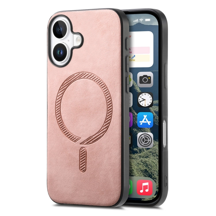 For iPhone 16 Plus Solid Color Retro Magsafe PU Back Cover Phone Case(Pink) - iPhone 16 Plus Cases by buy2fix | Online Shopping UK | buy2fix