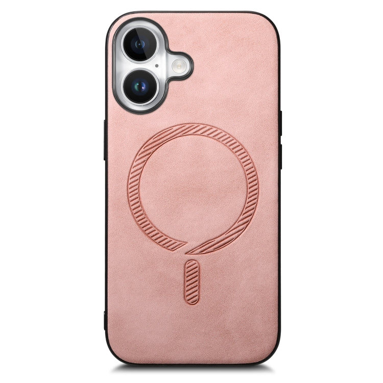 For iPhone 16 Plus Solid Color Retro Magsafe PU Back Cover Phone Case(Pink) - iPhone 16 Plus Cases by buy2fix | Online Shopping UK | buy2fix