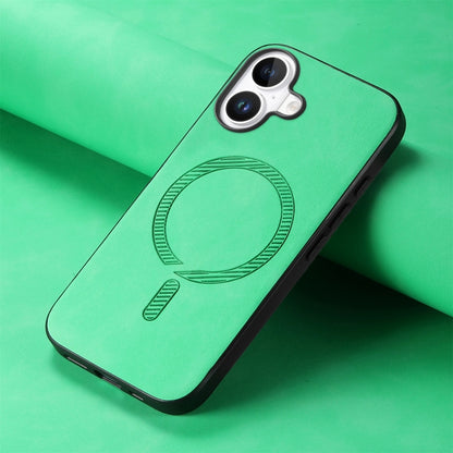 For iPhone 16 Plus Solid Color Retro Magsafe PU Back Cover Phone Case(Green) - iPhone 16 Plus Cases by buy2fix | Online Shopping UK | buy2fix