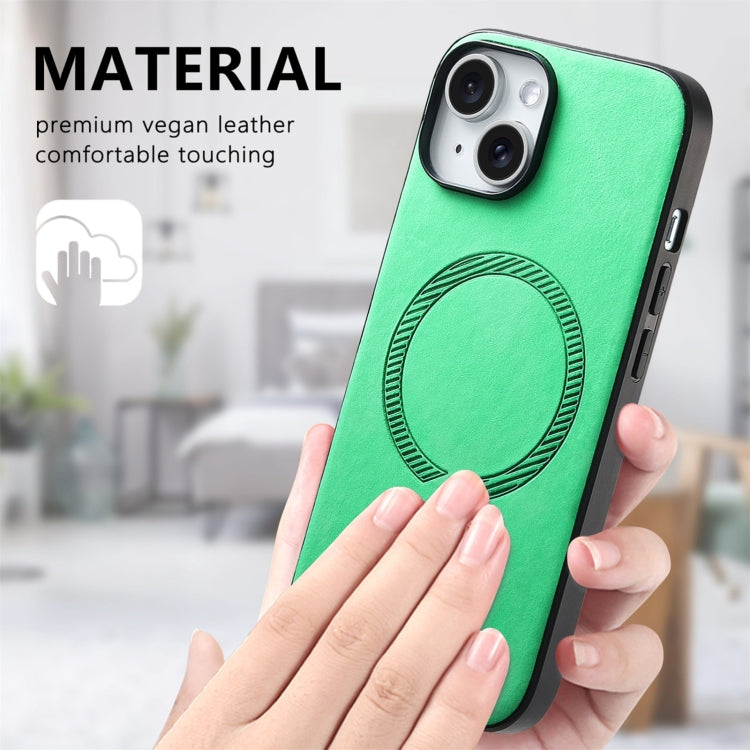 For iPhone 16 Plus Solid Color Retro Magsafe PU Back Cover Phone Case(Green) - iPhone 16 Plus Cases by buy2fix | Online Shopping UK | buy2fix