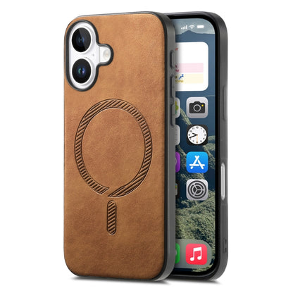 For iPhone 16 Plus Solid Color Retro Magsafe PU Back Cover Phone Case(Brown) - iPhone 16 Plus Cases by buy2fix | Online Shopping UK | buy2fix