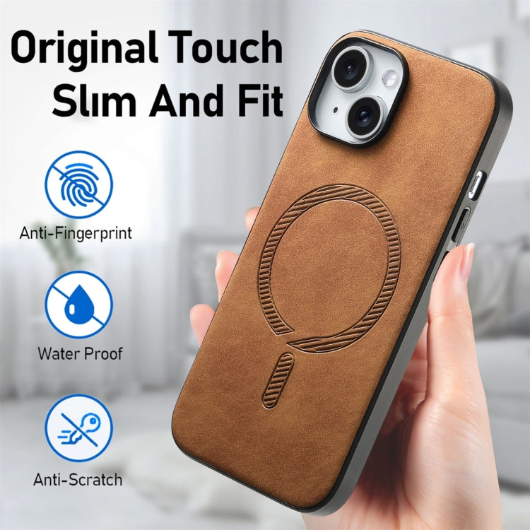 For iPhone 16 Plus Solid Color Retro Magsafe PU Back Cover Phone Case(Brown) - iPhone 16 Plus Cases by buy2fix | Online Shopping UK | buy2fix