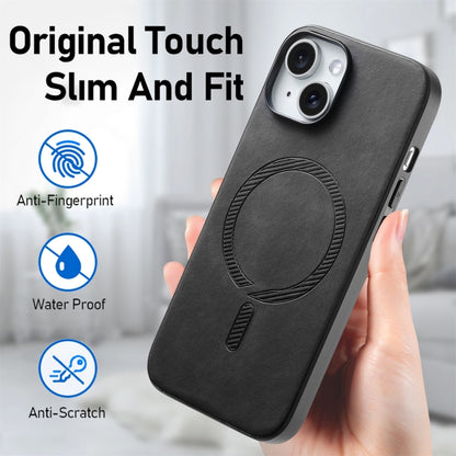 For iPhone 16 Plus Solid Color Retro Magsafe PU Back Cover Phone Case(Black) - iPhone 16 Plus Cases by buy2fix | Online Shopping UK | buy2fix