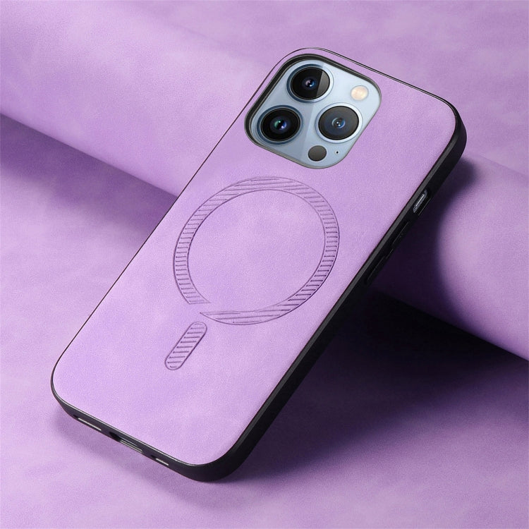 For iPhone 16 Pro Solid Color Retro Magsafe PU Back Cover Phone Case(Purple) - More iPhone Cases by buy2fix | Online Shopping UK | buy2fix