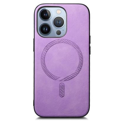 For iPhone 16 Pro Max Solid Color Retro Magsafe PU Back Cover Phone Case(Purple) - More iPhone Cases by buy2fix | Online Shopping UK | buy2fix