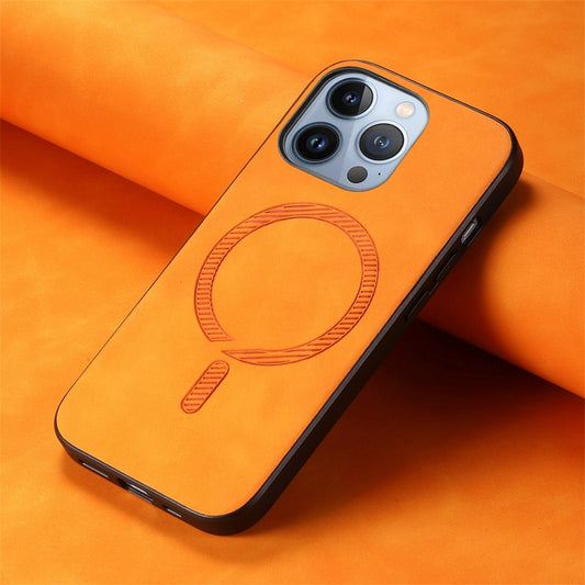 For iPhone 16 Pro Max Solid Color Retro Magsafe PU Back Cover Phone Case(Yellow) by buy2fix