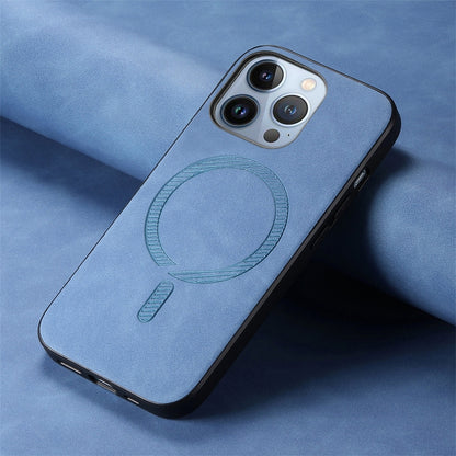 For iPhone 16 Pro Max Solid Color Retro Magsafe PU Back Cover Phone Case(Blue) - More iPhone Cases by buy2fix | Online Shopping UK | buy2fix