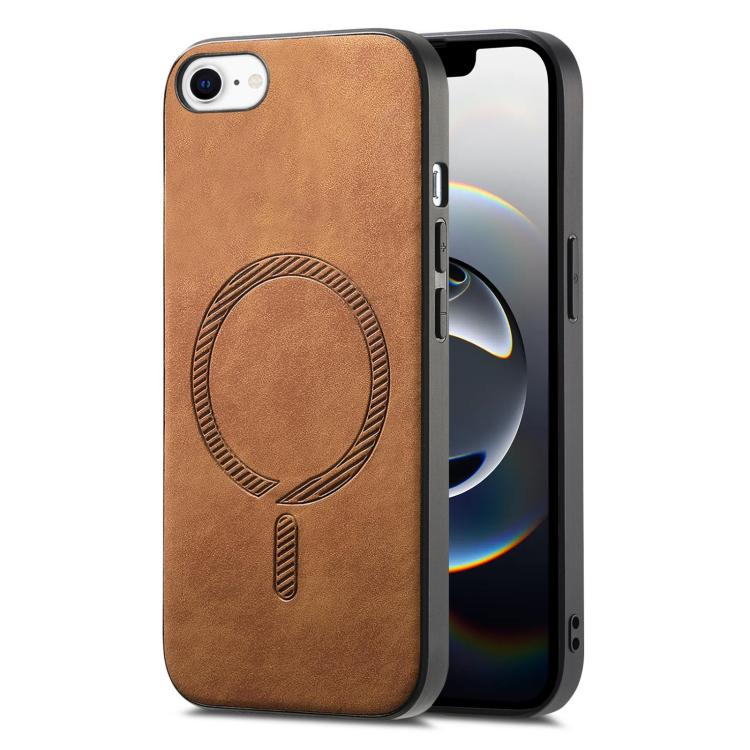 For iPhone 16e Solid Color Retro Magsafe PU Back Cover Phone Case(Brown) - iPhone 16e Cases by buy2fix | Online Shopping UK | buy2fix