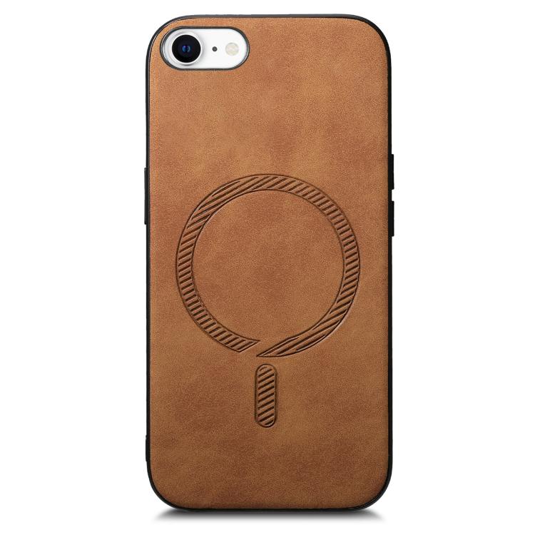 For iPhone 16e Solid Color Retro Magsafe PU Back Cover Phone Case(Brown) - iPhone 16e Cases by buy2fix | Online Shopping UK | buy2fix