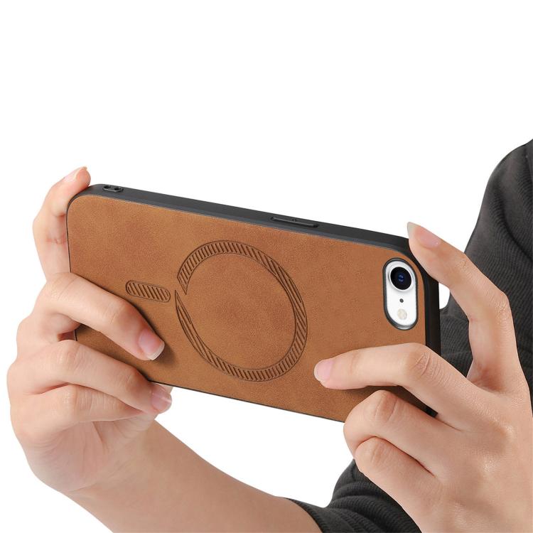 For iPhone 16e Solid Color Retro Magsafe PU Back Cover Phone Case(Brown) - iPhone 16e Cases by buy2fix | Online Shopping UK | buy2fix