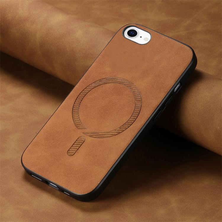 For iPhone 16e Solid Color Retro Magsafe PU Back Cover Phone Case(Brown) - iPhone 16e Cases by buy2fix | Online Shopping UK | buy2fix