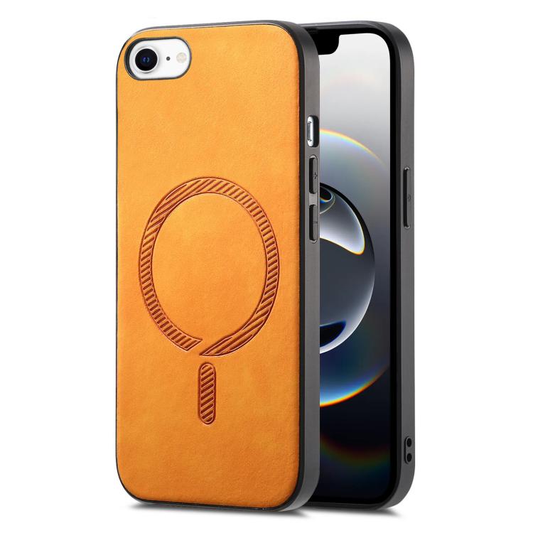 For iPhone 16e Solid Color Retro Magsafe PU Back Cover Phone Case(Yellow) - iPhone 16e Cases by buy2fix | Online Shopping UK | buy2fix