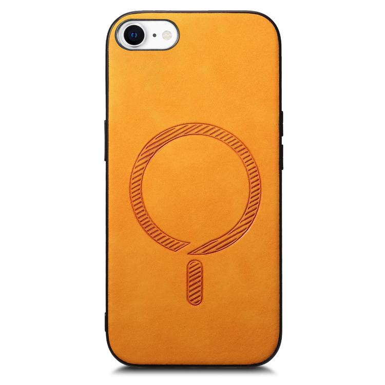 For iPhone 16e Solid Color Retro Magsafe PU Back Cover Phone Case(Yellow) - iPhone 16e Cases by buy2fix | Online Shopping UK | buy2fix