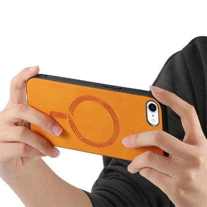 For iPhone 16e Solid Color Retro Magsafe PU Back Cover Phone Case(Yellow) - iPhone 16e Cases by buy2fix | Online Shopping UK | buy2fix