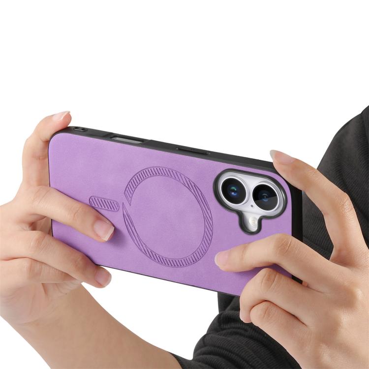 For iPhone 17 Solid Color Retro Magsafe PU Back Cover Phone Case(Purple) - iPhone 17 Cases by buy2fix | Online Shopping UK | buy2fix