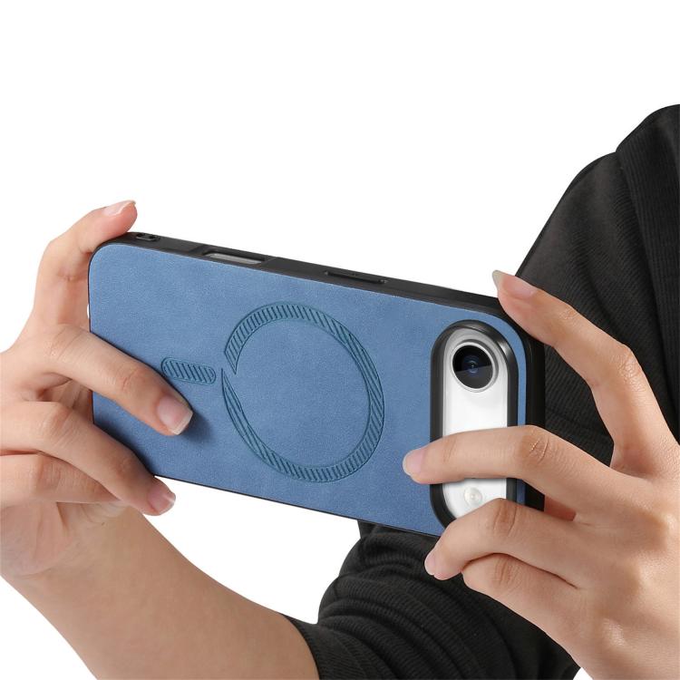 For iPhone Air Solid Color Retro Magsafe PU Back Cover Phone Case(Blue) - iPhone Air Cases by buy2fix | Online Shopping UK | buy2fix