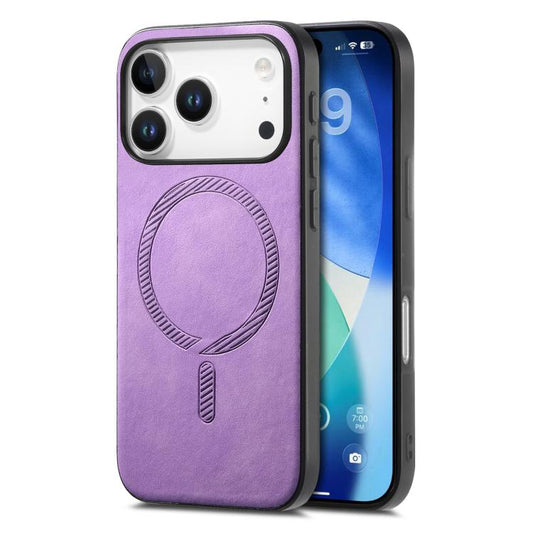 For iPhone 17 Pro Max Solid Color Retro Magsafe PU Back Cover Phone Case(Purple) - iPhone 17 Pro Max Cases by buy2fix | Online Shopping UK | buy2fix