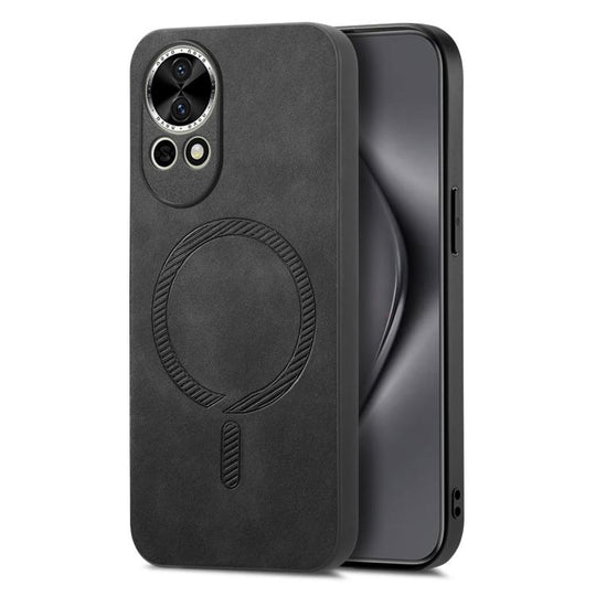 For Huawei Nova 13 / 12 Solid Color Retro Magsafe PU Back Cover Phone Case(Black)