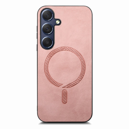 For Samsung Galaxy S24 5G Solid Color Retro Magsafe PU Back Cover Phone Case(Pink)