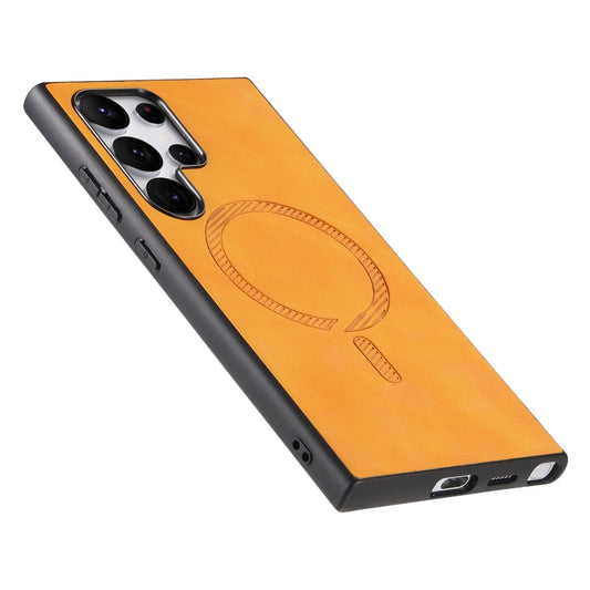 For Samsung Galaxy S23 5G Solid Color Retro Magsafe PU Back Cover Phone Case(Yellow) by buy2fix