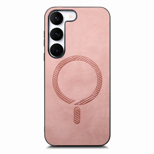 For Samsung Galaxy S23+ 5G Solid Color Retro Magsafe PU Back Cover Phone Case(Pink)