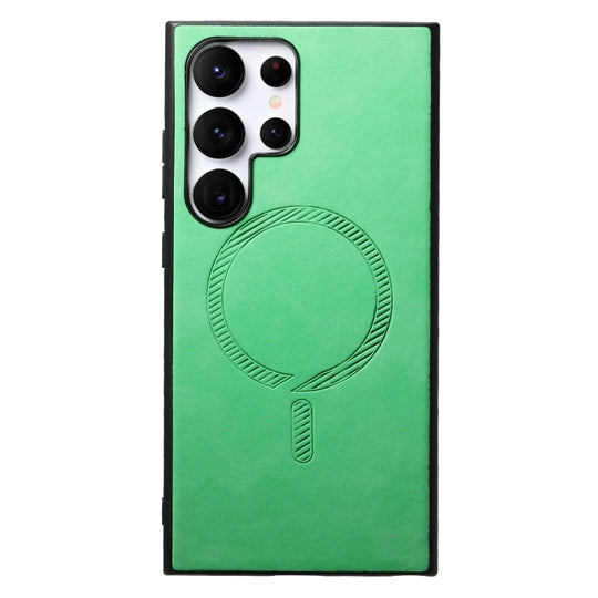For Samsung Galaxy S23 Ultra 5G Solid Color Retro Magsafe PU Back Cover Phone Case(Green)