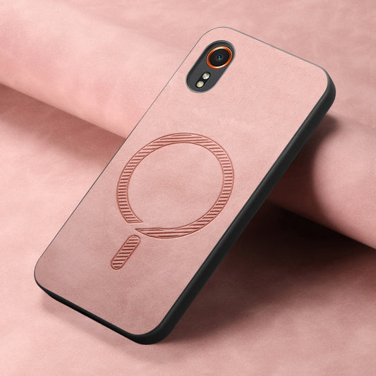 For Samsung Galaxy XCover 7 Solid Color Retro Magsafe PU Back Cover Phone Case(Pink) by buy2fix