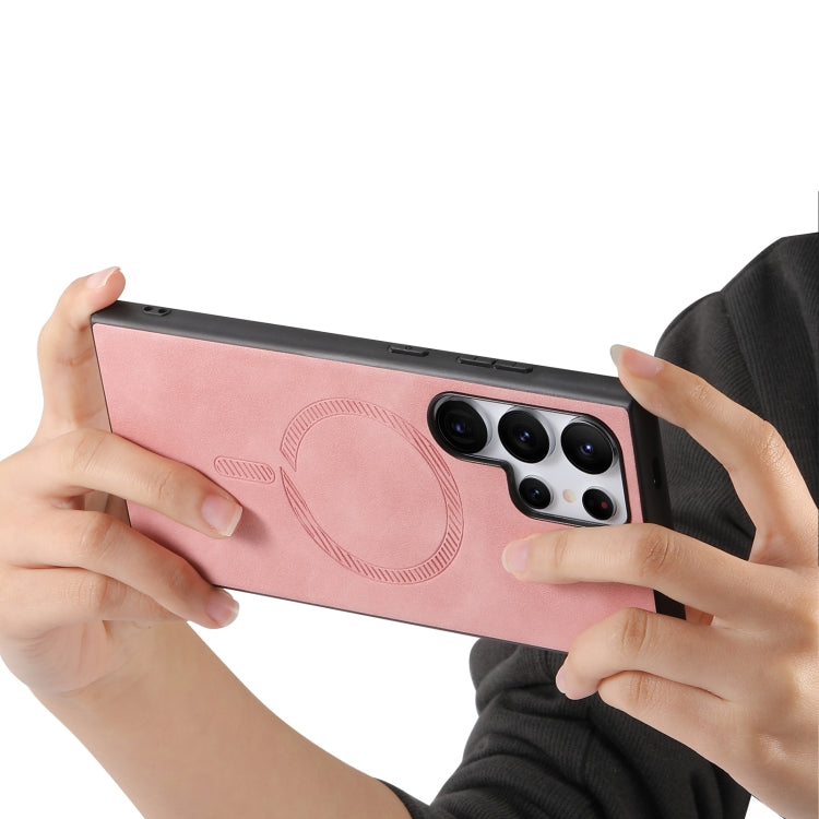 For Samsung Galaxy S25 5G Solid Color Retro Magsafe PU Back Cover Phone Case(Pink) by buy2fix