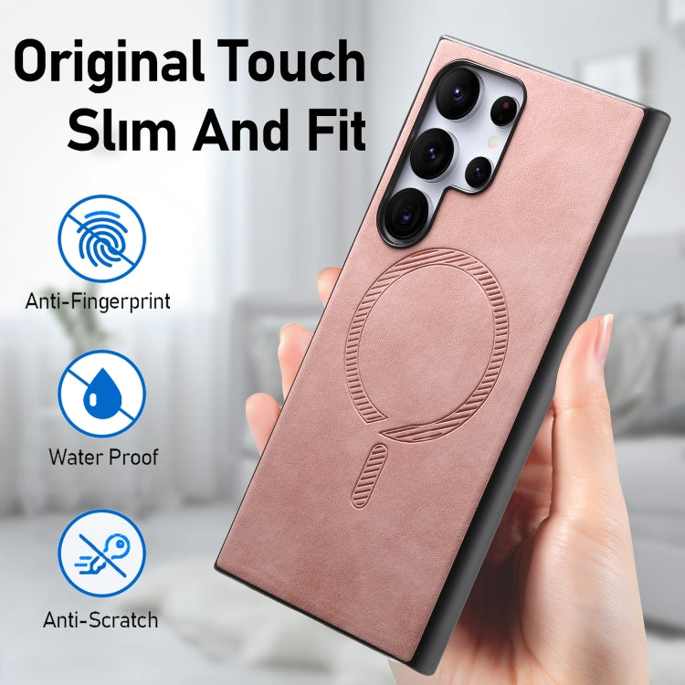 For Samsung Galaxy S25 5G Solid Color Retro Magsafe PU Back Cover Phone Case(Pink) by buy2fix