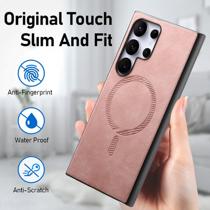 For Samsung Galaxy S25 5G Solid Color Retro Magsafe PU Back Cover Phone Case(Pink) by buy2fix