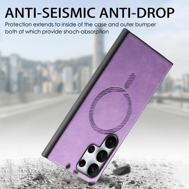 For Samsung Galaxy S25 5G Solid Color Retro Magsafe PU Back Cover Phone Case(Purple) - Galaxy S25 5G Cases by buy2fix | Online Shopping UK | buy2fix