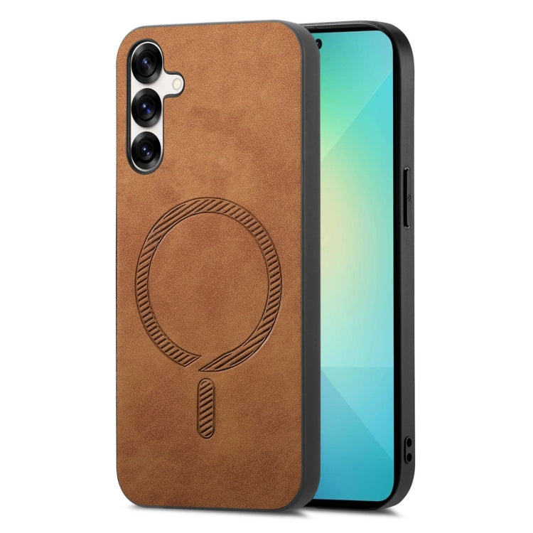 For Samsung Galaxy S25 5G Solid Color Retro Magsafe PU Back Cover Phone Case(Brown) - Galaxy S25 5G Cases by buy2fix | Online Shopping UK | buy2fix