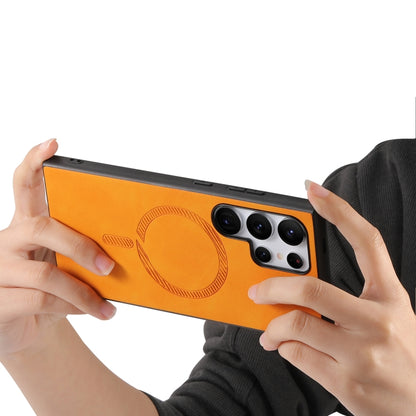 For Samsung Galaxy S25 5G Solid Color Retro Magsafe PU Back Cover Phone Case(Yellow) by buy2fix