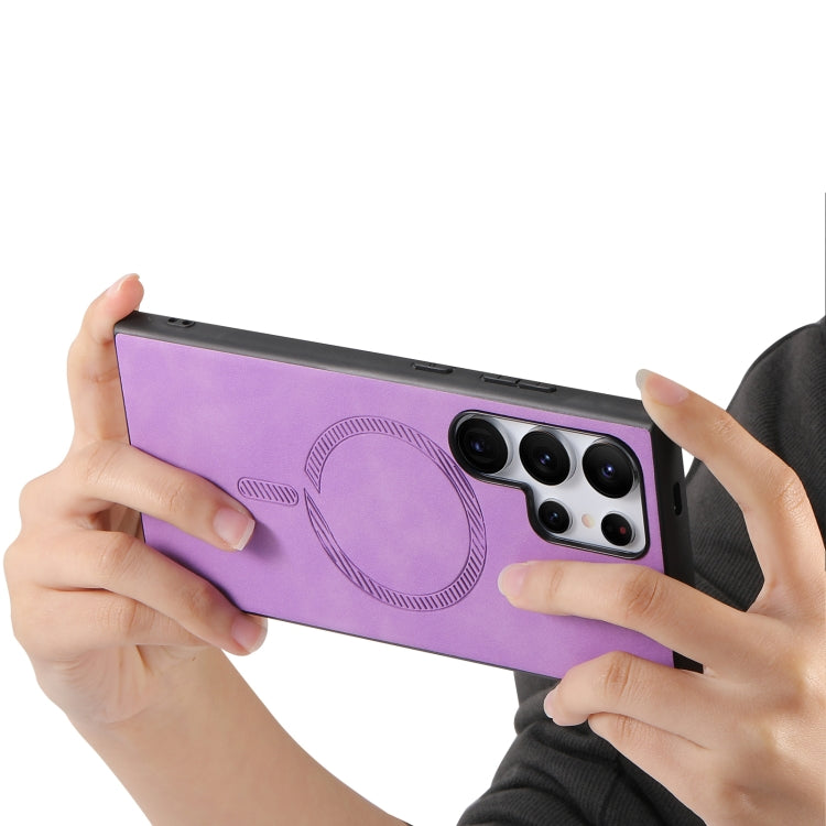 For Samsung Galaxy S25 Ultra 5G Solid Color Retro Magsafe PU Back Cover Phone Case(Purple) by buy2fix