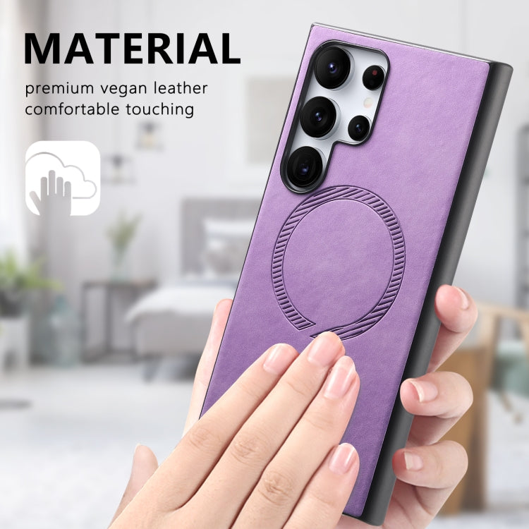 For Samsung Galaxy S25 Ultra 5G Solid Color Retro Magsafe PU Back Cover Phone Case(Purple) by buy2fix