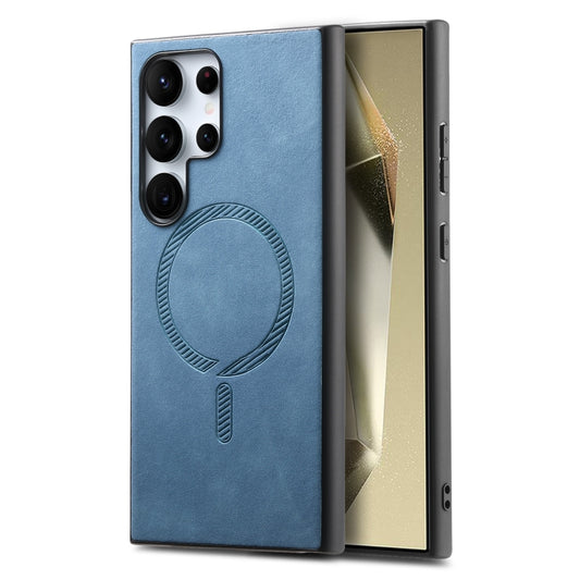 For Samsung Galaxy S25 Ultra 5G Solid Color Retro Magsafe PU Back Cover Phone Case(Blue) by buy2fix