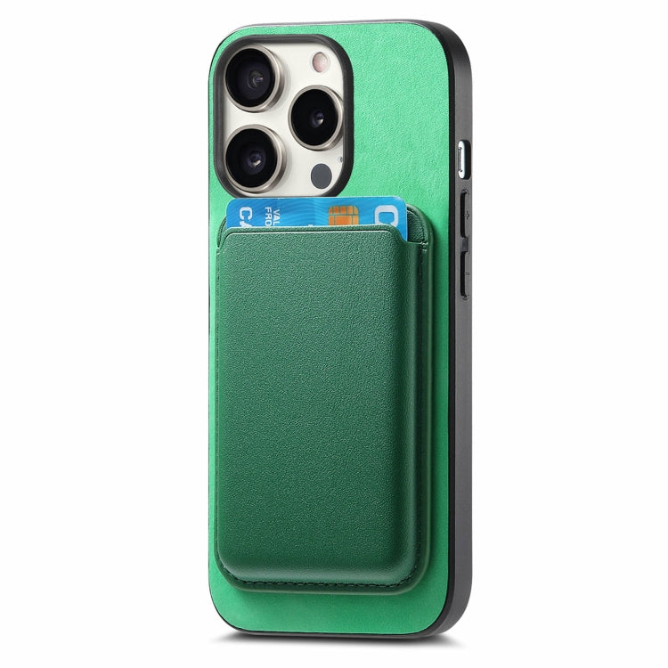For iPhone 15 Retro Magsafe Card Bag PU Back Cover Phone Case(Green) - iPhone 15 Cases by buy2fix | Online Shopping UK | buy2fix