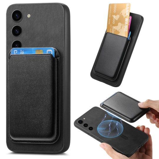 For Samsung Galaxy S23+ 5G Retro Magsafe Card Bag PU Back Cover Phone Case(Black)