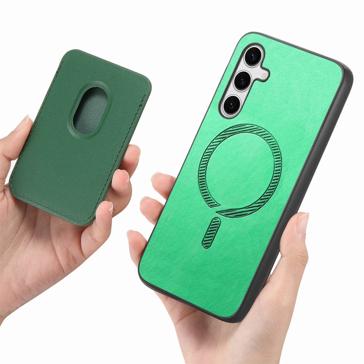 For Samsung Galaxy S25 5G Retro Magsafe Card Bag PU Back Cover Phone Case(Green) by buy2fix