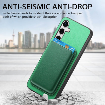 For Samsung Galaxy S25 5G Retro Magsafe Card Bag PU Back Cover Phone Case(Green) by buy2fix
